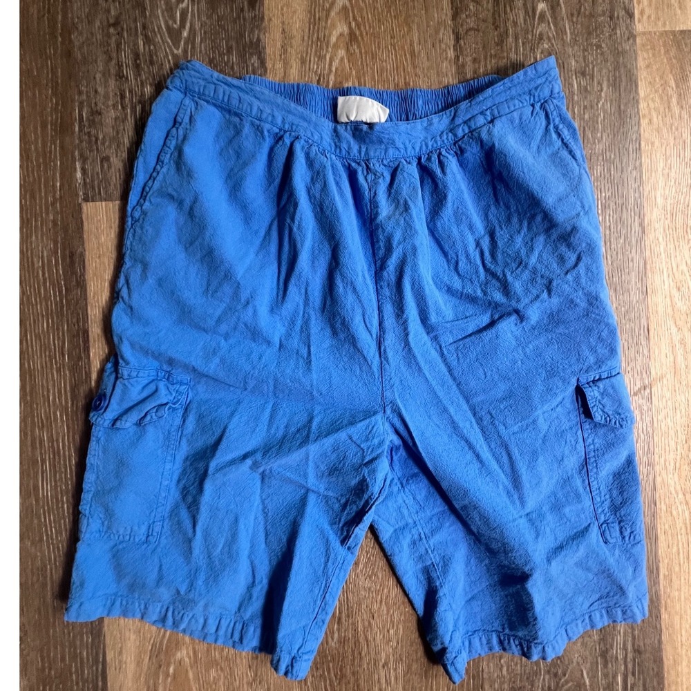 Collections Etc Cargo Shorts Womens Medium Blue Elastic Waist Cotton Textured